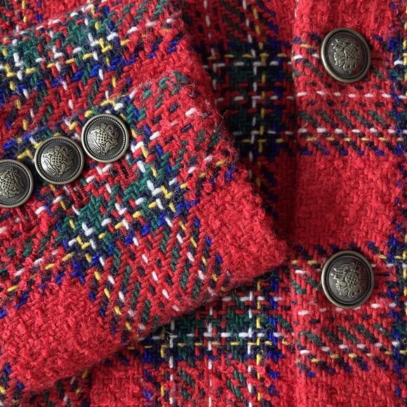 Talbots Blazer Red Tartan Plaid Wool Holiday Jacket Party office career Size 4 - Picture 14 of 16